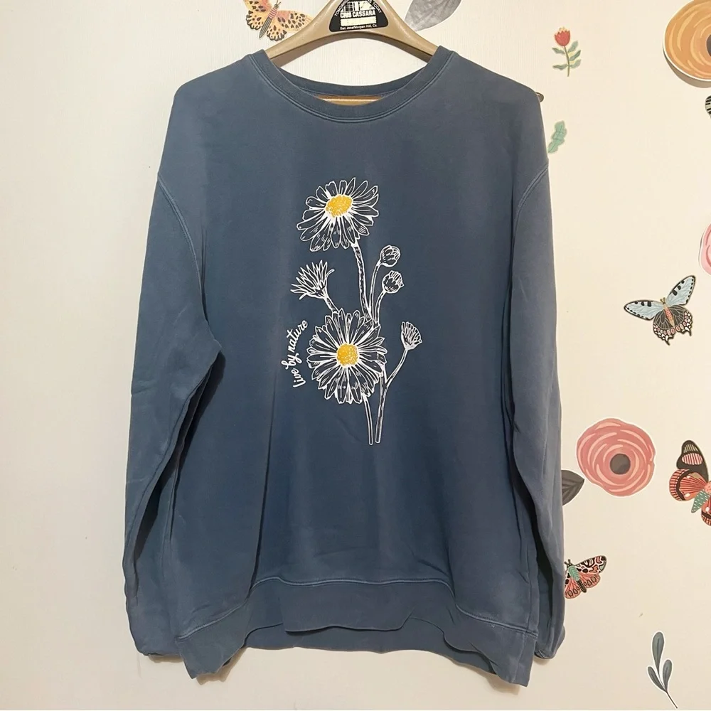 Daisy Graphic Women's Sweatshirt - Blue - Picture 1 of 7